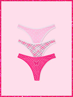 PINK | Elle 3-Pack Cotton Thong Panties