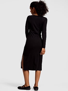 All-Day Soft Rib Long-Sleeve Midi Dress
