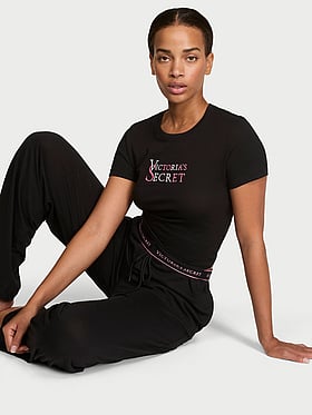 100% Cotton Tee Long Pajama Set