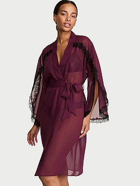 Chiffon Lace-Trim Midi Robe
