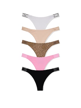 5-Pack Logo Cotton High-Leg Thong Panties