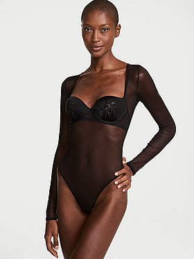 Tease Spider Embroidery Push-Up Long-Sleeve Bodysuit