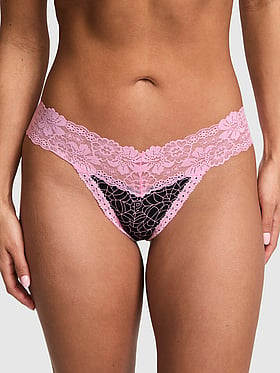 PINK Wink™ Lace-Trim Cotton Thong Panty