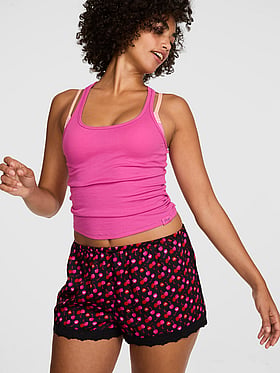 Silky Lace-Trim Boxy Pajama Shorts