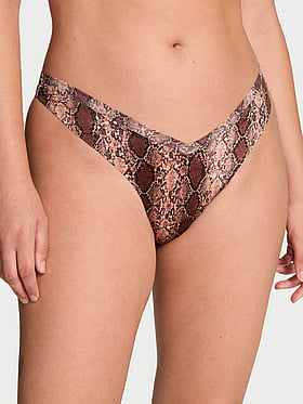 Sheer Reveal Mesh-Trim Strappy-Back Thong Panty