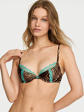 Tease Satin Lace-Trim Half-Cup Demi Bra