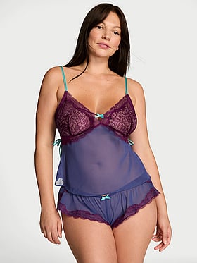 Tease Chiffon Lace-Trim Cami Set