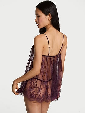 Rose Lace Straight-Neck Babydoll Set