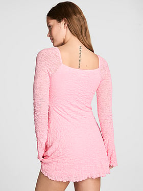 Lace Square-Neck Long-Sleeve Mini Dress