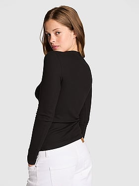 Waffle Snap Long-Sleeve Henley Top