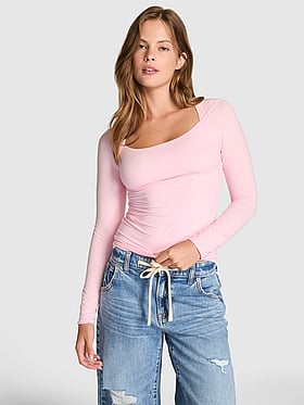 PINK Base Stretch™ Boat-Neck Long-Sleeve Top