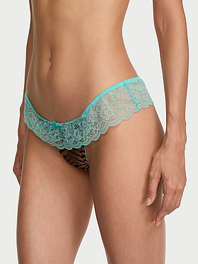 Tease Satin Lace-Trim Skirted Thong Panty