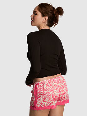 Silky Lace-Trim Boxy Pajama Shorts
