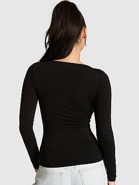 PINK Base Stretch™ Boat-Neck Long-Sleeve Top