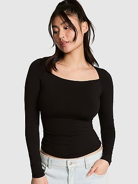 PINK Base Stretch™ Boat-Neck Long-Sleeve Top