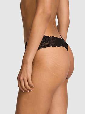 PINK Wink™ Lace-Trim Cotton Thong Panty
