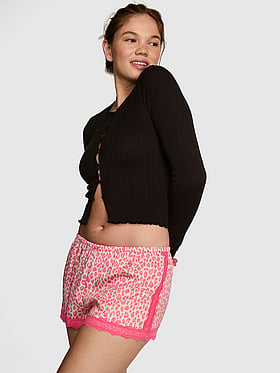 Silky Lace-Trim Boxy Pajama Shorts