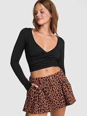 PINK Relay™ Long-Sleeve Cropped Wrap Top