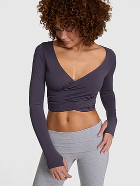 PINK Relay™ Long-Sleeve Cropped Wrap Top