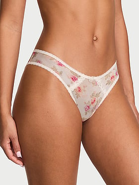 Sheer Shimmer Lace-Trim Brazilian Panty