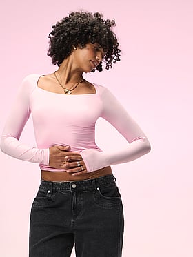 PINK Base Stretch™ Boat-Neck Long-Sleeve Top