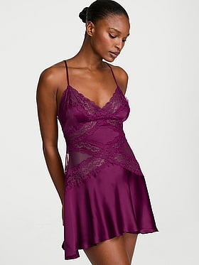 Dare to Dream Lace & Satin Flounce Slip Dress