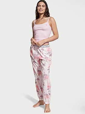 Victoria Secret Pajama Set Womens Large New Knit Crew Neck Jogger White Floral 