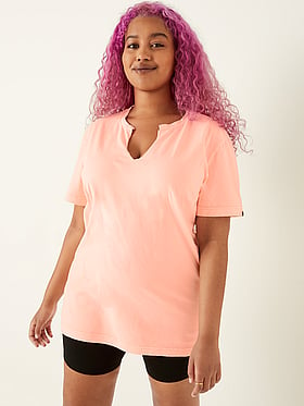Details about  / PINK Victoria/'s Secret Hot Pink MEDIUM Cozy Ribbed V-Neck Long Sleeve Top Tee