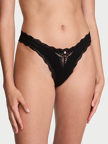 Dream Angels - Lace-Trim Thong Panty in Lace Trim, image 1