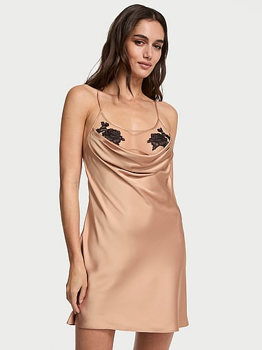 Victoria's Secret - Sheer Rose Satin Draped Mini Slip, image 1