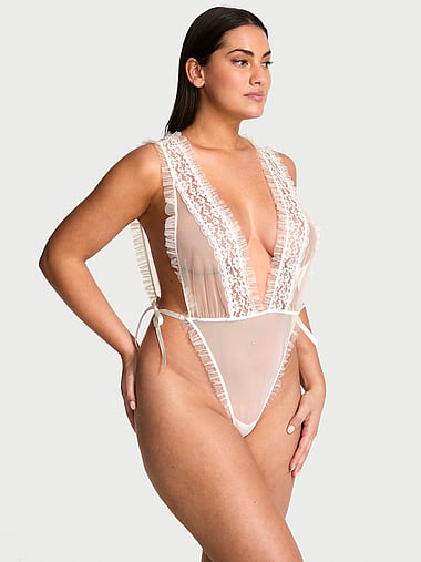 Dream Angels - Dare to Dream Lace Sheer High-Leg Teddy, image 1
