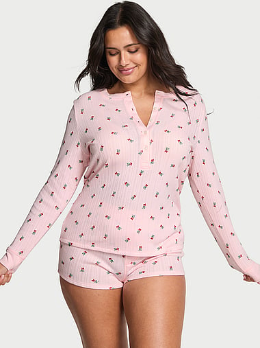 Пижамный комплект, с планкой на пуговицах, ажурная вязка — Victoria's Secret