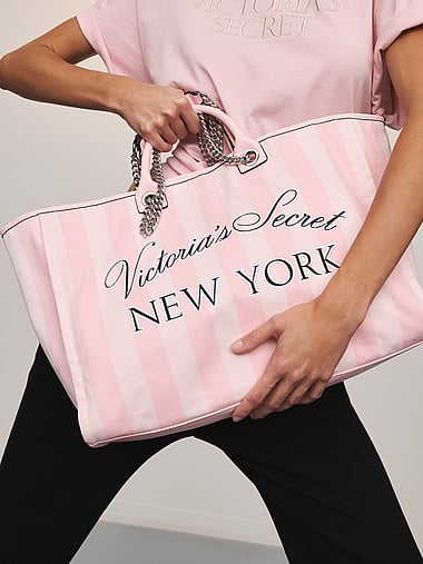 【Victoria's Secret 】ストライプトートバッグ Victoria's Secret ピンクストライプ トートバッグ Amazon.co.jp
