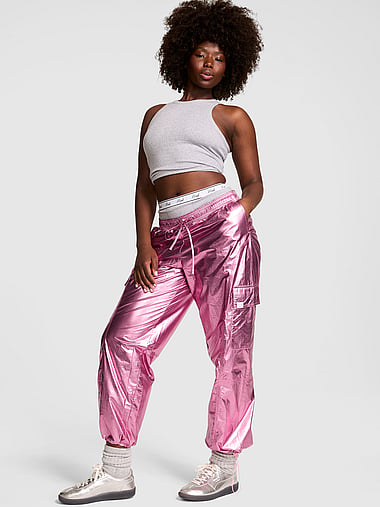 PINK - Metallic Barrel Cargo Pants, image 1