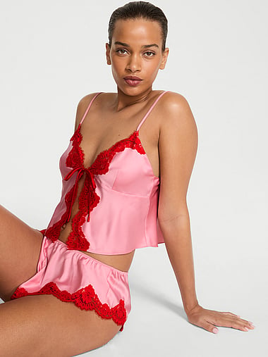 Dream Angels - Satin Lace-Trim Flyaway Cami & Flutter Shorts Set, image 1