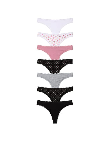 Трусы-стринги, кружевная отделка, хлопок, 5 шт. — Victoria's Secret