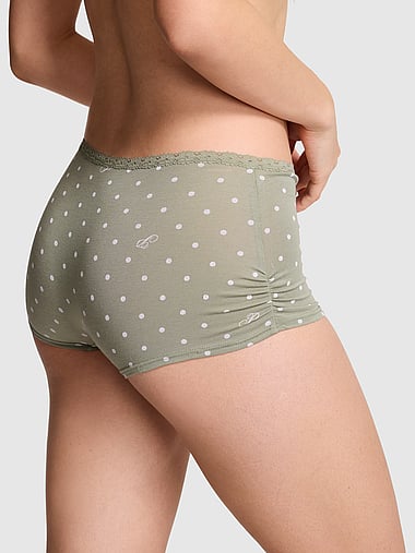 PINK - Cotton Dorm Boyshort Panty in Lace Trim, image 2