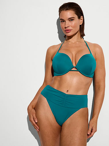 Victoria's Secret Lace Rhinestone Shine Strap Push-Up Bra Thong Set Night Ocean