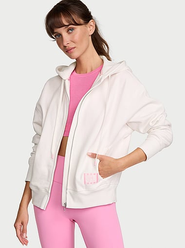 Sweat Victoria's Secret PINK - Taille M, Col Entonnoir, Couleur Marbrée Rose/beige/gris