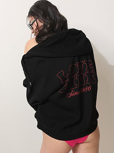 Sweat à Capuche Femme PINK (Victoria's Secret) - Noir, Taille M - Zippé Intégral