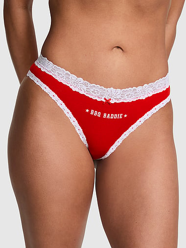 PINK - Cotton Lace-Trim Cheeky Panty, image 1