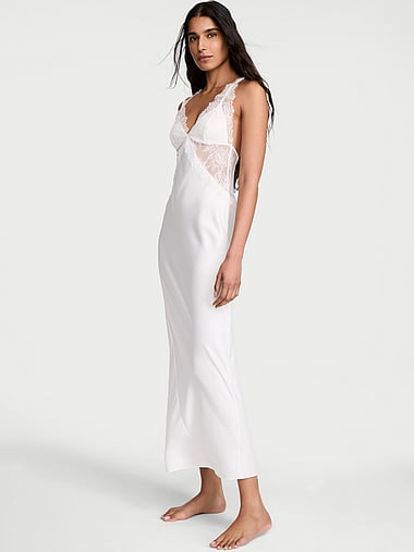 chinese dress ladies Petite Plume Women's Silk Lace Cosette Nightgown in White main image 1