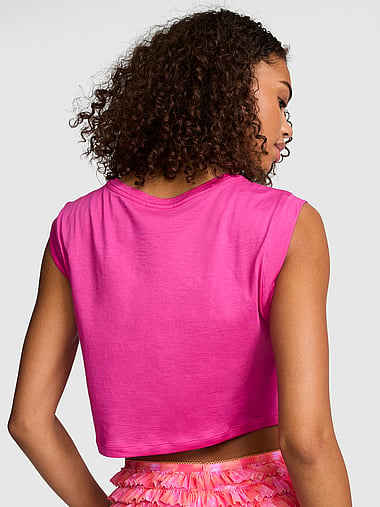 PINK - Light as Air Jersey Cropped Tank Top, image 2