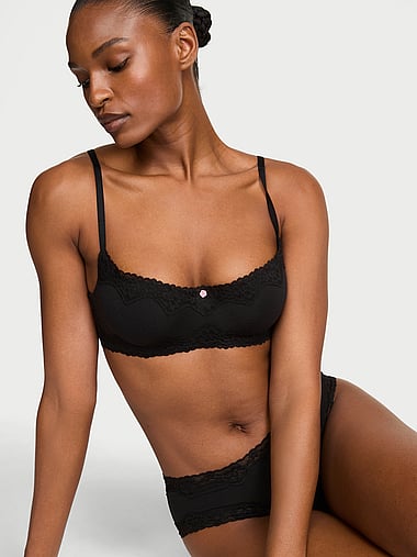 The T-shirt - Cotton Lace-Trim Lightly Lined Balconette Bra, image 1