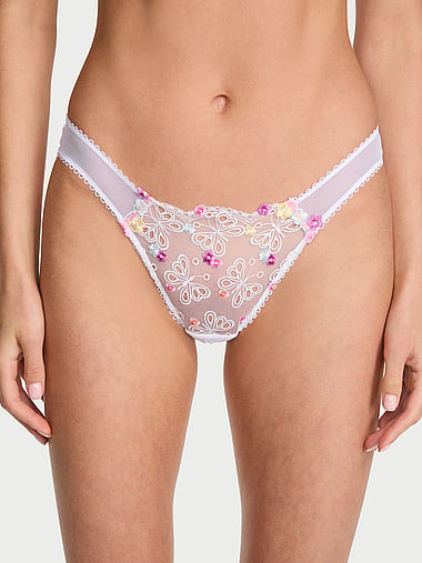 Трусы-бразилиана, вышивка, с бабочками — Victoria's Secret