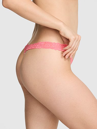 PINK - Cotton Lace-Trim Thong Panty in Smooth, image 2