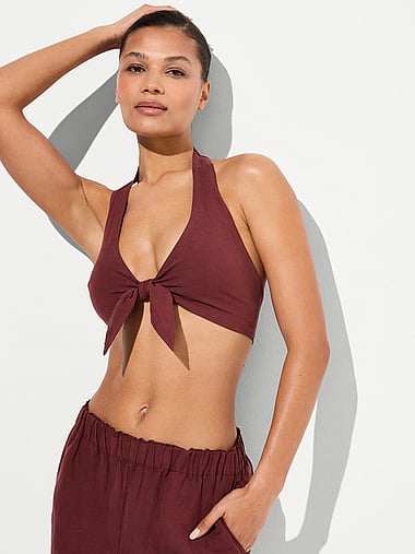 Верх бикини Beachwear, завязка на шее, узел спереди, лён — Victoria's Secret