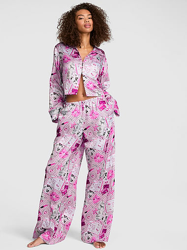 PINK - GRWPINK™ Satin Flyaway Long-Sleeve & Pants Pajama Set, image 1