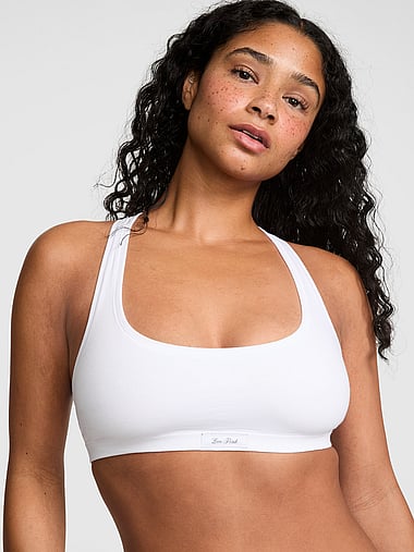PINK - Cotton Unlined Racerback Bralette in Cotton, image 1
