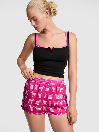 PINK - Silky Sleep Boxy Pajama Shorts in Silky, image 1
